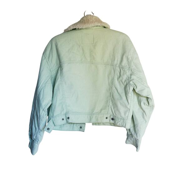 Levis Womens Cropped Corduroy Trucker Jacket Sherpa Lined Collar XS Mint Green - Picture 5 of 15